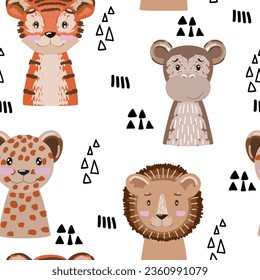 Watercolor cute seamless pattern with animals. Hand drawn illustration for fabric, wrapping paper, etc.