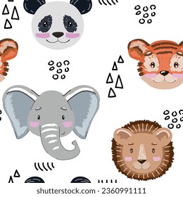 Watercolor cute seamless pattern with animals. Hand drawn illustration for fabric, wrapping paper, etc.