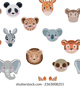 Watercolor cute seamless pattern with animals. Hand drawn illustration for fabric, wrapping paper, etc.