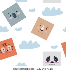 Watercolor cute seamless pattern with animals. Hand drawn illustration for fabric, wrapping paper, etc.