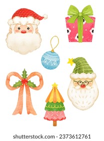 Acuarela lindo conjunto con elementos de Navidad aislados en fondo blanco.acuarela diseño navideño ilustración vectorial.