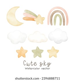 Watercolor cute sky element for kids Perfect for nursery Birthday party boy Print for invitation card Poster Template