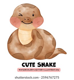 Watercolor cute snake, Year of snake, Kawaii Snake