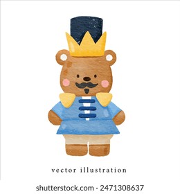 watercolor of a cute teddy bear nutcracker in Christmas party , Christmas clipart for card decoration