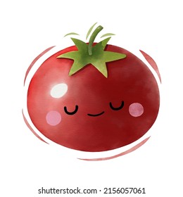 Watercolor cute tomato cartoon character. Vector illustration.