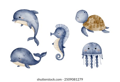 Watercolor Cute Under Sea Animal