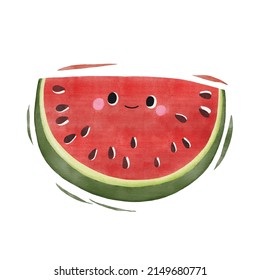 Watercolor cute watermelon cartoon character.