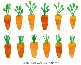 Watercolor cutout of carrot with leaves illustration set material