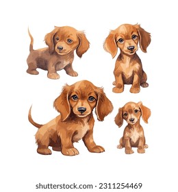 Watercolor Dachshund Dog Set in Various Pose