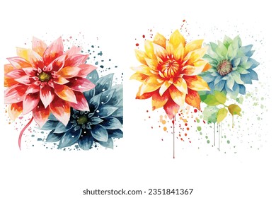 Watercolor dahlia flowers Stock Vector