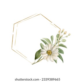 Watercolor Daisy Vector Flowers. Vector watercolor colorful circular floral wreaths with summer flowers and central white copy space for your text. Wedding invitation