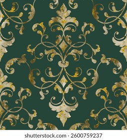 Watercolor damask seamless pattern element. Vintage classical old fashioned damask ornament, seamless texture for wallpapers, textile.