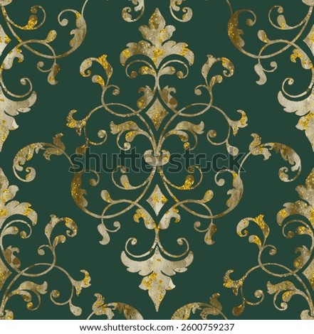 Watercolor damask seamless pattern element. Vintage classical old fashioned damask ornament, seamless texture for wallpapers, textile.
