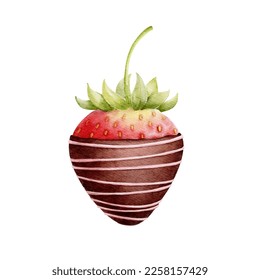 Watercolor dark chocolate dipped strawberry. Valentines day concept