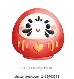 Watercolor of Daruma Doll , Japanese Culture. Travel and Landmark. Vector Illustration