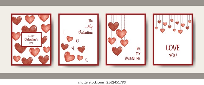 Watercolor Valentine’s Day Card collection with Red Hearts. Romantic Greeting Card for Valentine’s Day, Anniversary, and Print Use. Perfect for Boyfriend, Girlfriend, and Couples on Special Occasions.