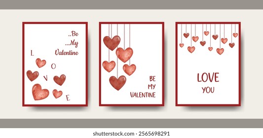 Watercolor Valentine’s Day Card collection with Red Hearts. Romantic Greeting Card for Valentine’s Day, Anniversary, and Print Use. Perfect for Boyfriend, Girlfriend, and Couples on Special Occasions.