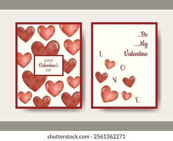 Watercolor Valentine’s Day Card with Red Hearts. Romantic Greeting Card for Valentine’s Day, Anniversary, and Print Use. Perfect for Boyfriend, Girlfriend, and Couples on Special Occasions.