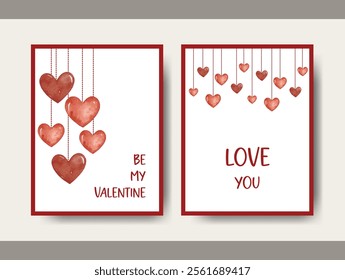 Watercolor Valentine’s Day Card with Red Hearts. Romantic Greeting Card for Valentine’s Day, Anniversary, and Print Use. Perfect for Boyfriend, Girlfriend, and Couples on Special Occasions.