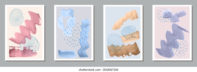 Watercolor decorative canvas vector collection. Watercolor splats patterns. 50s style prints. Cool office poster layouts. Doodle elements.