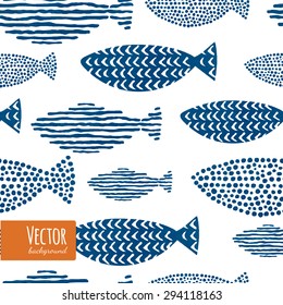 Watercolor decorative fishes patten in vector