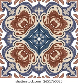 Watercolor decorative ornament on isolated background. Symmetric seamless batik floral mandala tribal ethnic pattern for fabric textile card wrapping wallpaper
