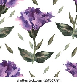 Watercolor decorative pattern with blue flowers.  Hand painting. Watercolor. Seamless pattern for fabric, paper and other printing and web projects.