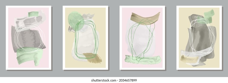 Watercolor decorative postcards vector collection. Watercolor smudges texture. 60s style design. Stylish banner layouts. Brush stroke elements.