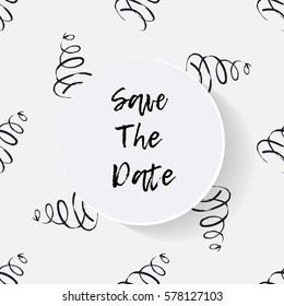 Watercolor decorative spiral pattern background. Save The Date circle frame. Modern stylish texture. Repeating abstract background. Weaved wavy geometric grid. Vector illustration