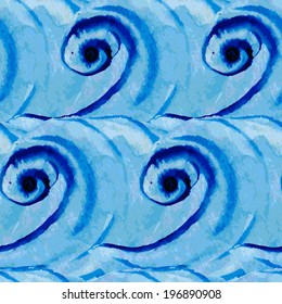 Watercolor decorative vector waves. Seamless pattern in Chinese style
