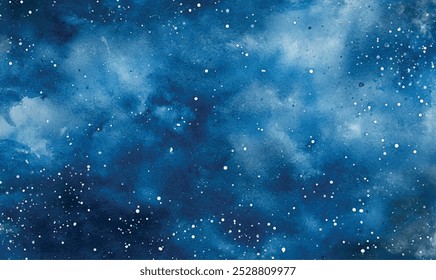 Aquarela fundo azul profundo com sutis lavagens aquarela e pequenos acentos brilhantes que lembram o brilho de estrelas em uma noite gelada	
