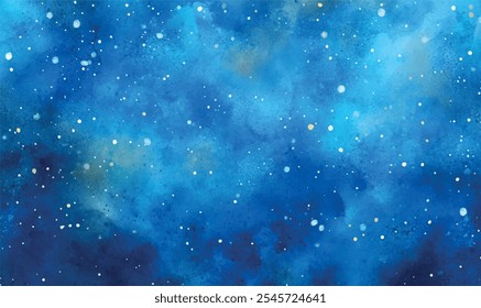 Watercolor deep blue background with subtle watercolor washes and small bright accents resembling the glow of stars on a frosty night	
