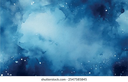 Watercolor deep blue background with subtle watercolor washes and small bright accents resembling the glow of stars on a frosty night	
