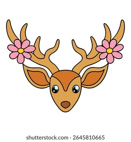Watercolor deer horns adorned with delicate flowers, blending rustic charm and natural elegance in soft, artistic tones—perfect for serene, woodland-inspired designs.

