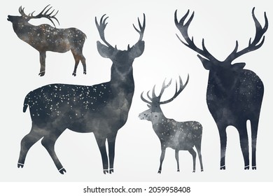 watercolor deer illustration of, isolated hand drawing of the forest animal