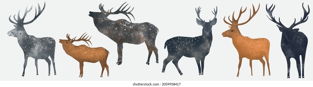 watercolor deer illustration of, isolated hand drawing of the forest animal