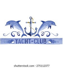 Watercolor design element, card. Vector. Hand painting. Logo summer club