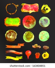  watercolor design elements, background, label, bubble, ribbon