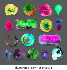  watercolor design elements, background, label, bubble