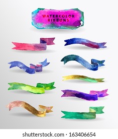  watercolor design elements, background, label, bubble, ribbon