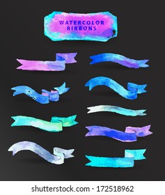 watercolor design elements, background, label, bubble, ribbon