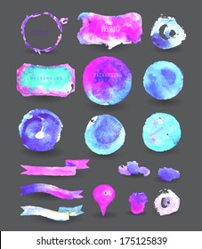  watercolor design elements, background, label, bubble, ribbon