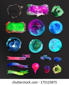  watercolor design elements, background, label, bubble, ribbon