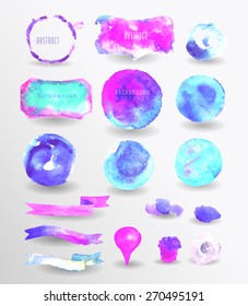  watercolor design elements, background, label, bubble, ribbon