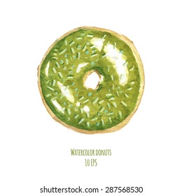 Watercolor dessert. Watercolor donuts. Hand drawn watercolor painting on white background. Vector illustration