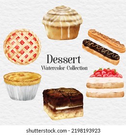 watercolor dessert element set collection clip art