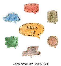 Watercolor dialog bubbles collection, different shapes bubbles with frames