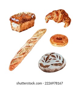 Aquarell verschiedene Brotlaibe