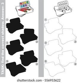 Watercolor with different shadows to find the correct one, compare and connect object with it true shadow, the educational kid game with simple level of difficulty.