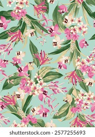 watercolor Digital Small Flower Floral seamless background Beautiful colorful design textile Abstract Art
